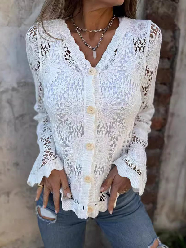 Button Front Lace Top