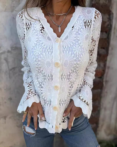 Button Front Lace Top