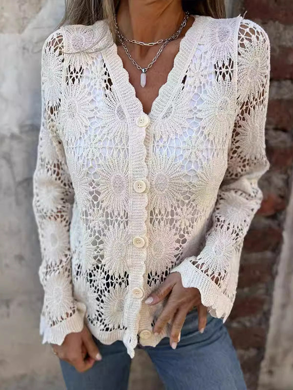 Button Front Lace Top
