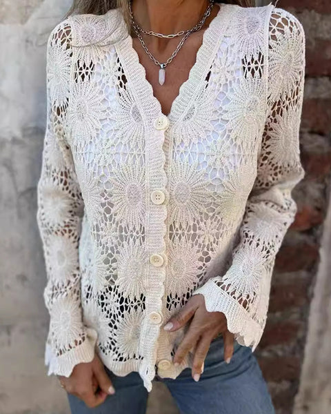 Button Front Lace Top