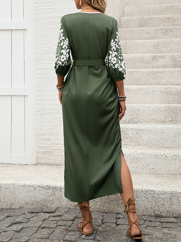 Printed Tied Slit Dress