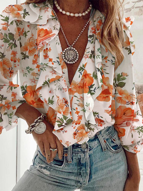 V-Neck Ruffle Shirt