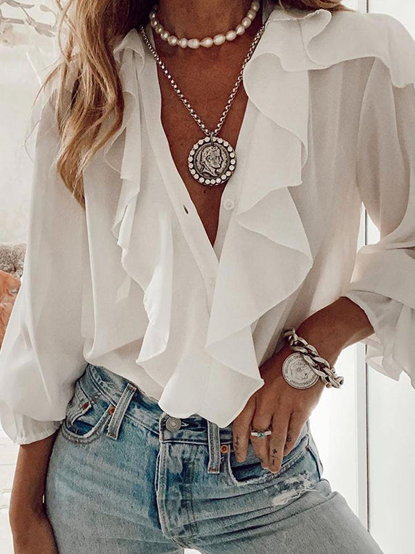 V-Neck Ruffle Shirt
