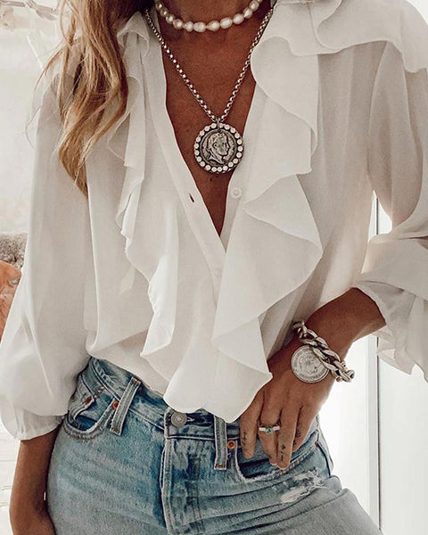 V-Neck Ruffle Shirt