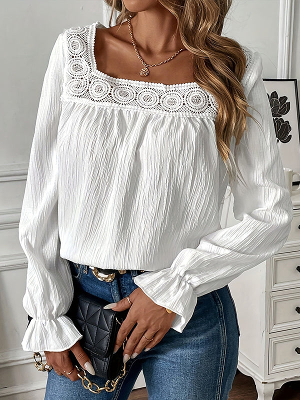 Lace-Combo Square-Neck Blouse
