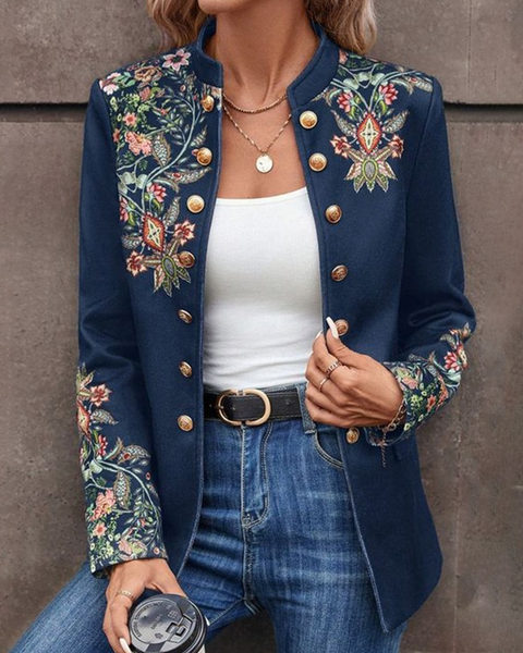 Printed Button-Front Blazer