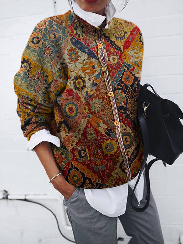 Printed Button-Front Cardigan