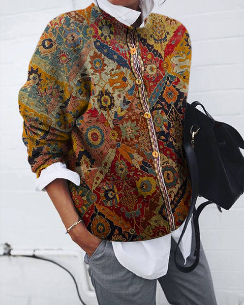 Printed Button-Front Cardigan