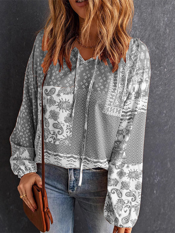 Printed V-Neck Blouse