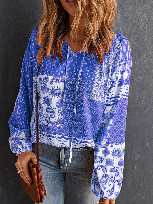 Printed V-Neck Blouse