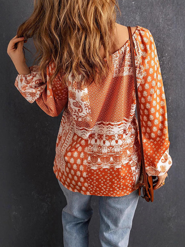 Printed V-Neck Blouse