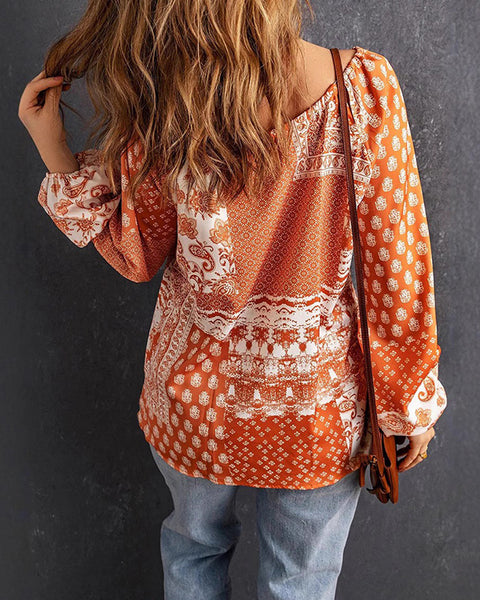 Printed V-Neck Blouse