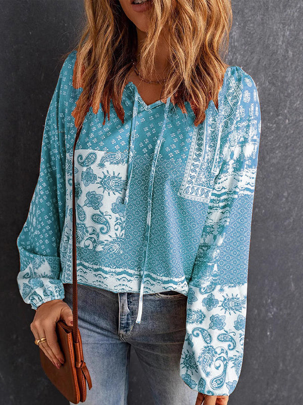 Printed V-Neck Blouse