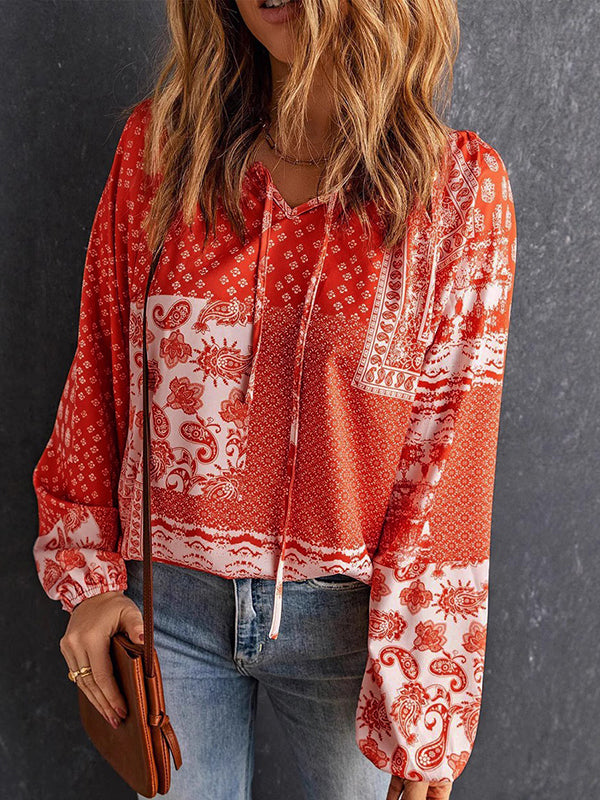 Printed V-Neck Blouse