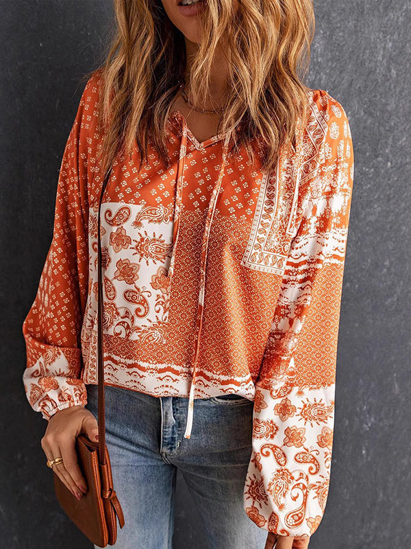 Printed V-Neck Blouse