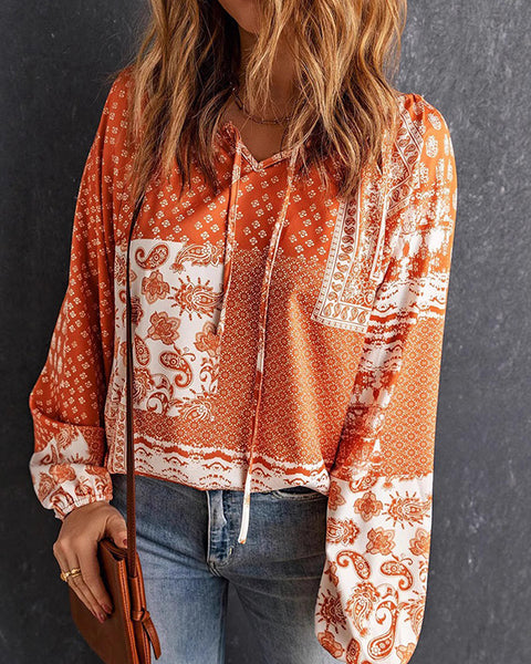 Printed V-Neck Blouse