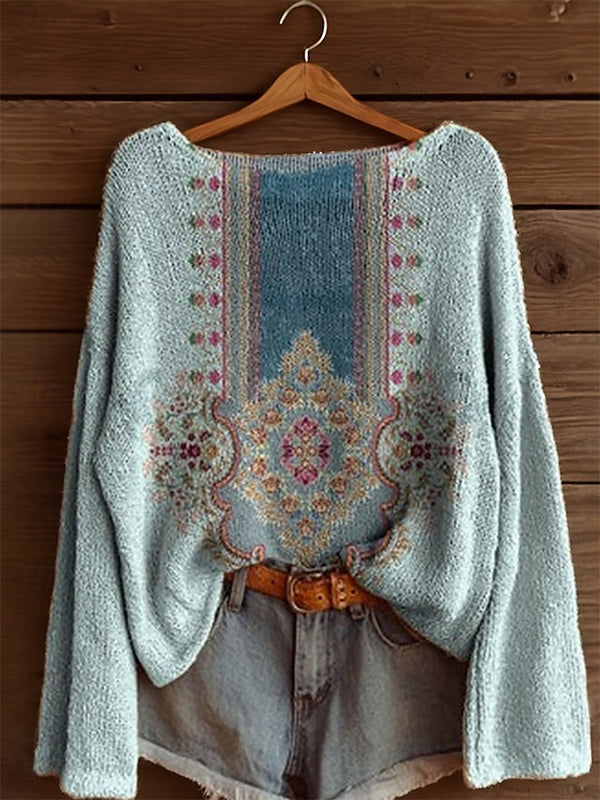 Printed Boat-Neck Sweater