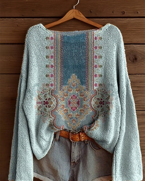 Printed Boat-Neck Sweater