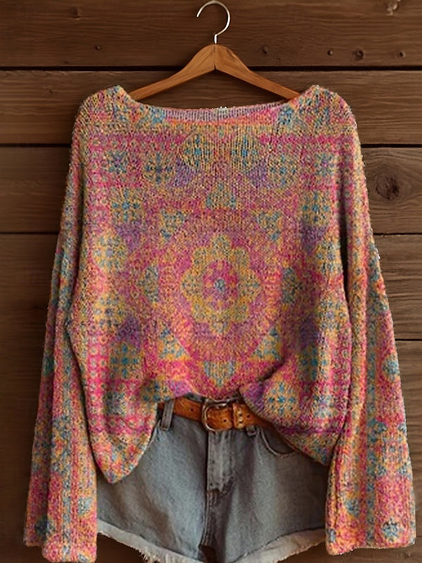 Printed Boat-Neck Sweater
