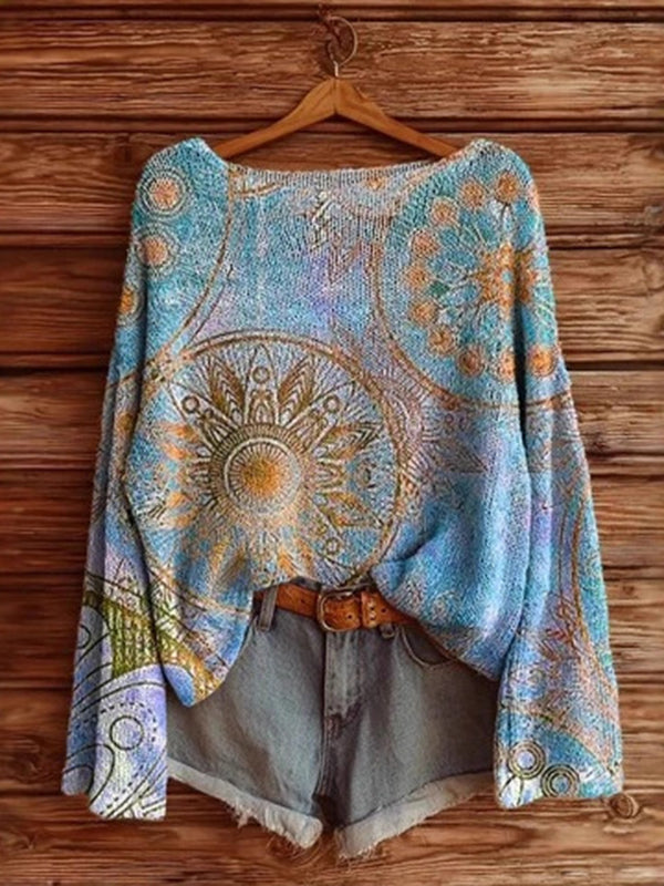 Printed Boat-Neck Sweater