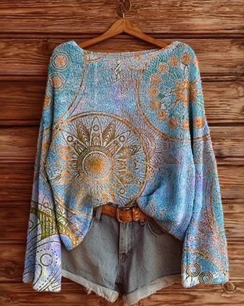 Printed Boat-Neck Sweater