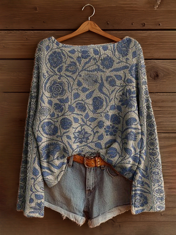 Printed Boat-Neck Sweater