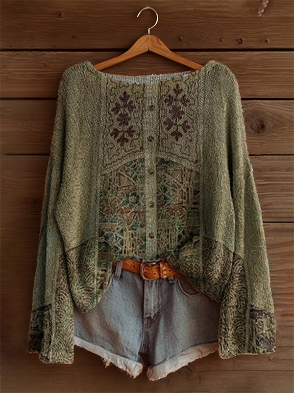 Printed Boat-Neck Sweater