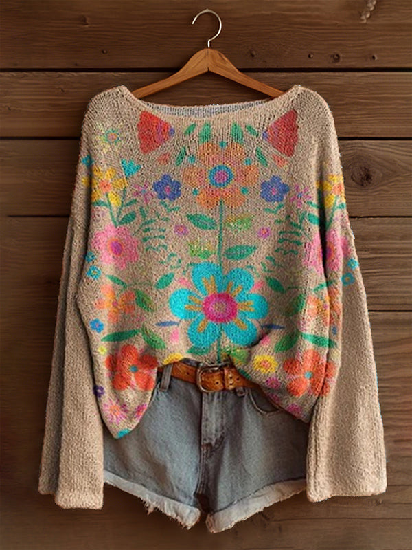 Printed Boat-Neck Sweater