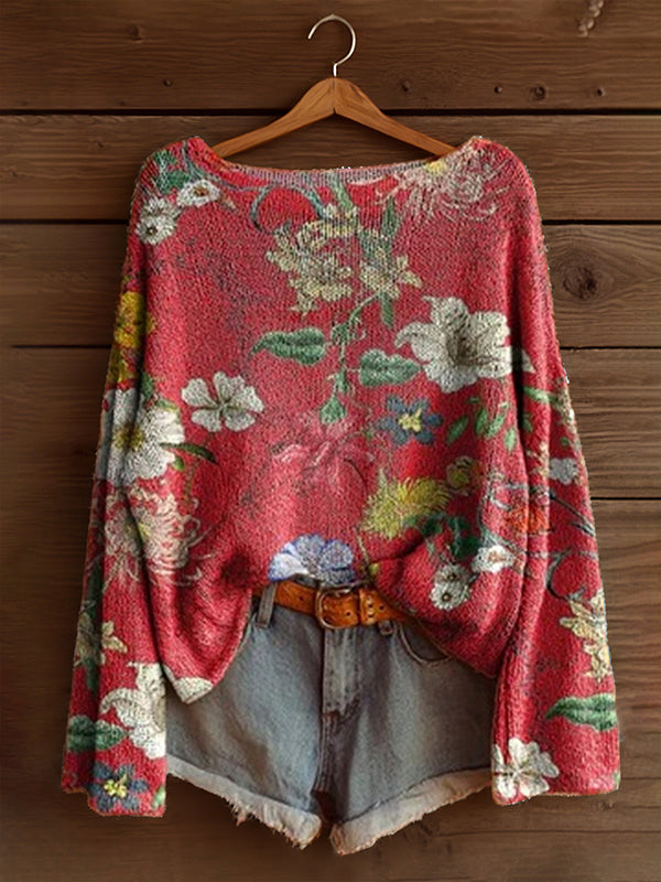 Printed Boat-Neck Sweater