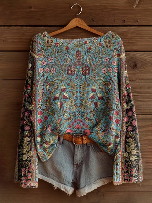 Printed Boat-Neck Sweater