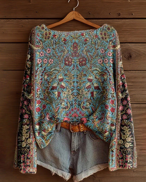 Printed Boat-Neck Sweater