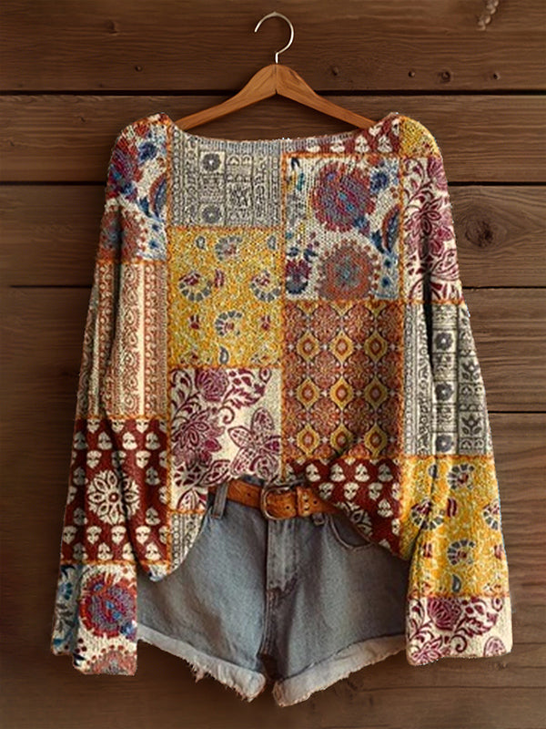 Printed Boat-Neck Sweater