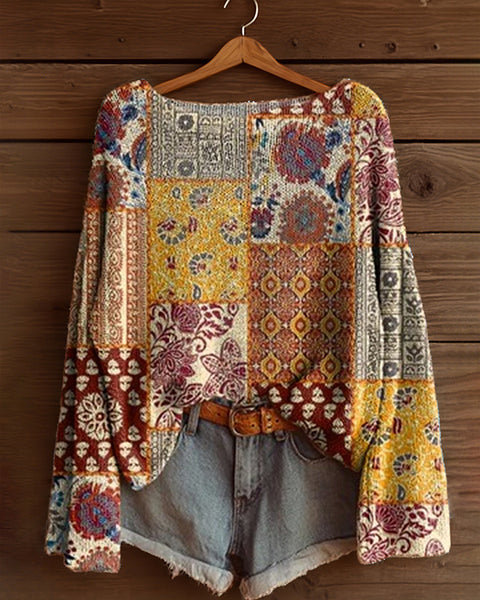 Printed Boat-Neck Sweater