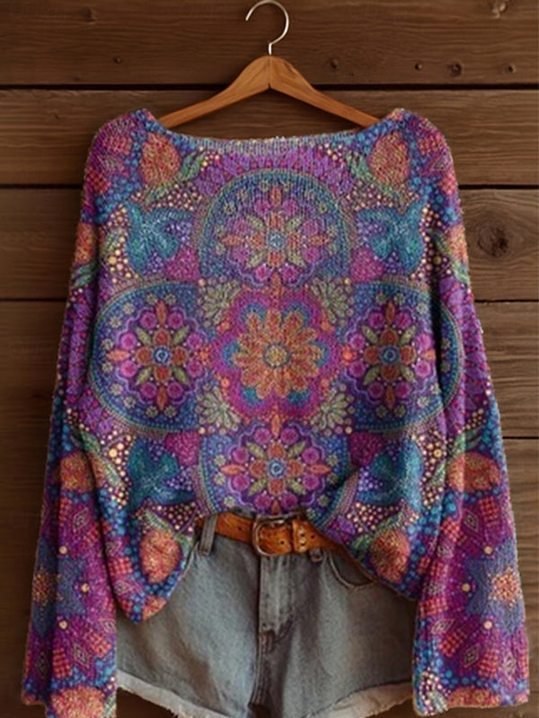 Printed Boat-Neck Sweater