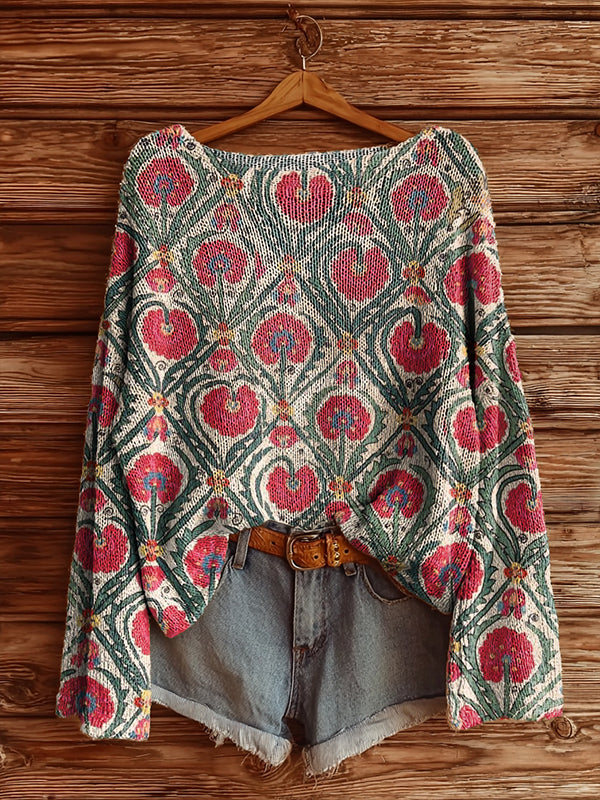 Printed Boat-Neck Sweater