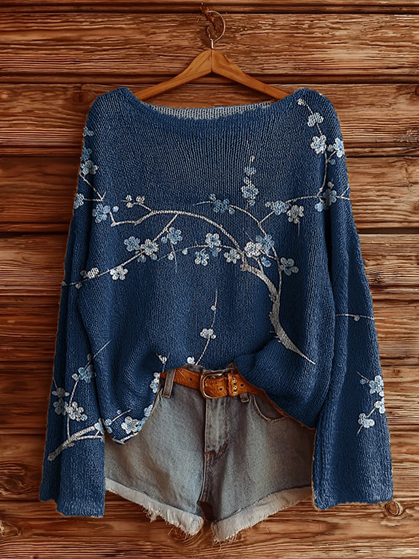 Printed Boat-Neck Sweater