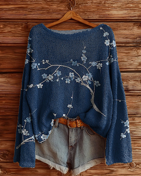 Printed Boat-Neck Sweater