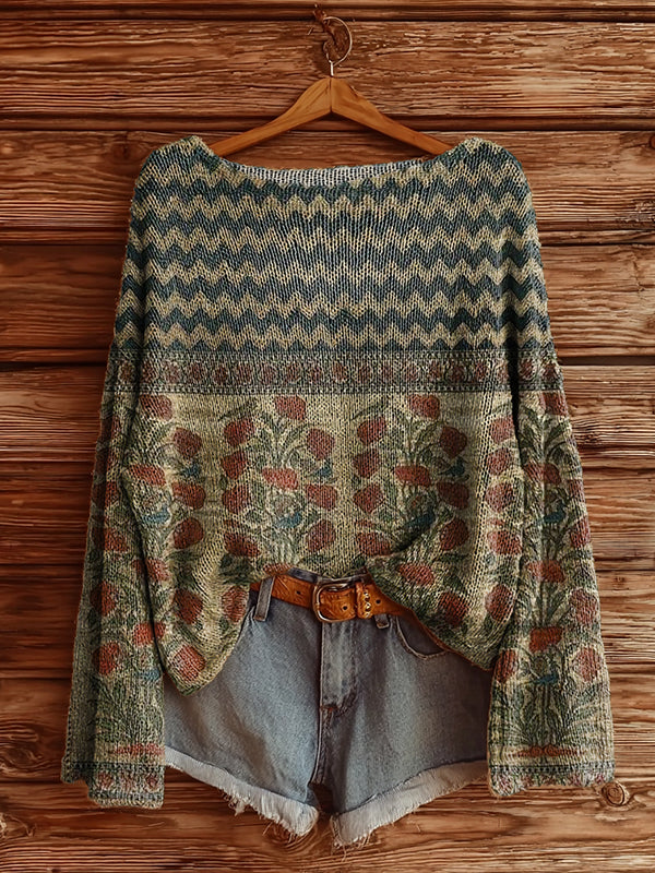 Printed Boat-Neck Sweater