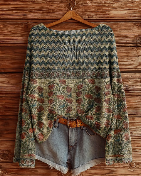 Printed Boat-Neck Sweater