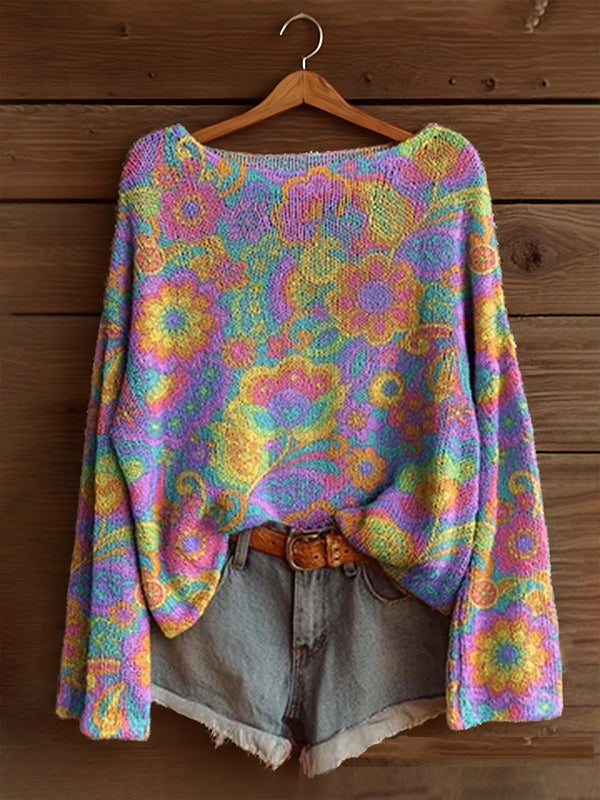 Printed Boat-Neck Sweater