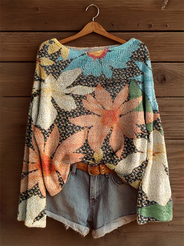 Printed Boat-Neck Sweater