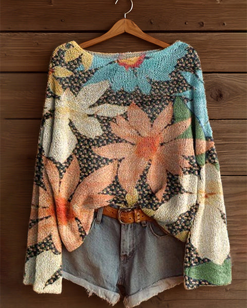 Printed Boat-Neck Sweater