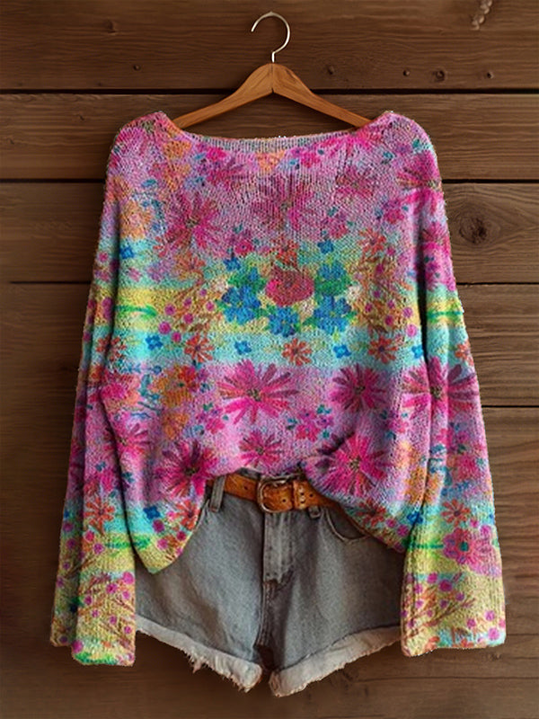 Printed Boat-Neck Sweater