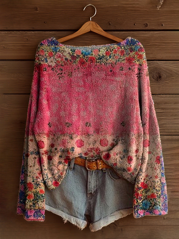 Printed Boat-Neck Sweater