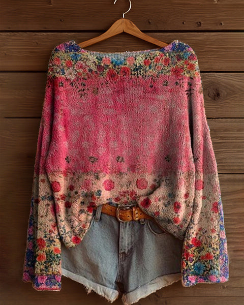 Printed Boat-Neck Sweater