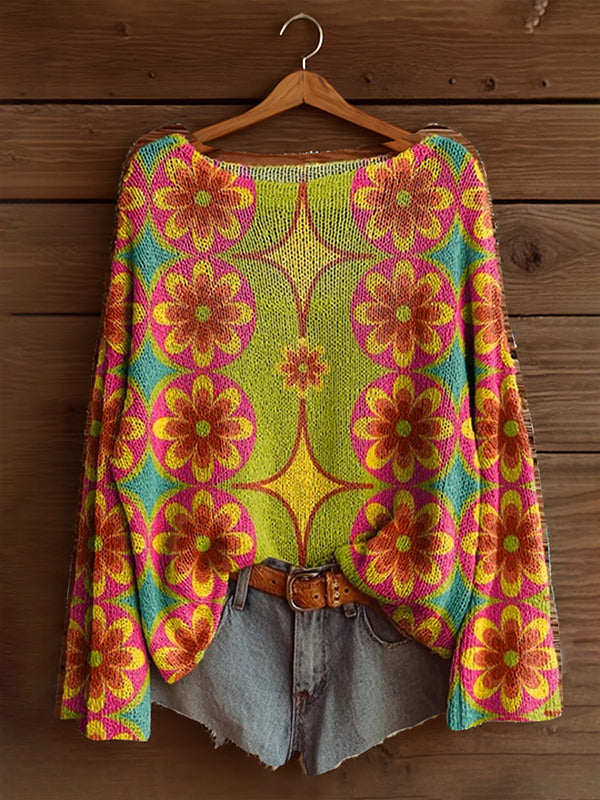 Printed Boat-Neck Sweater