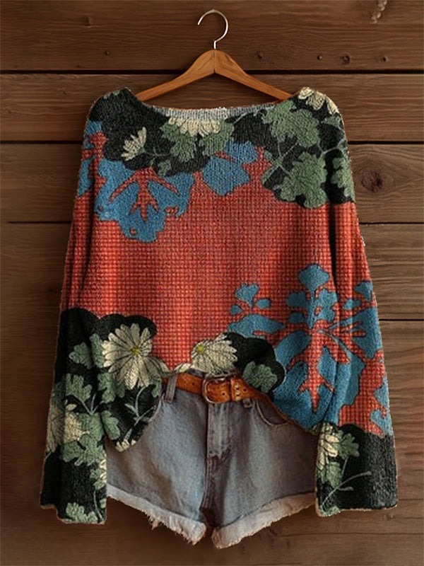 Printed Boat-Neck Sweater