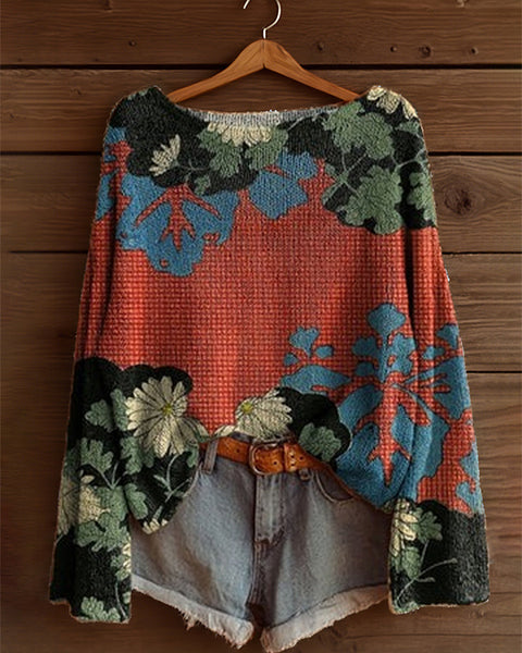 Printed Boat-Neck Sweater