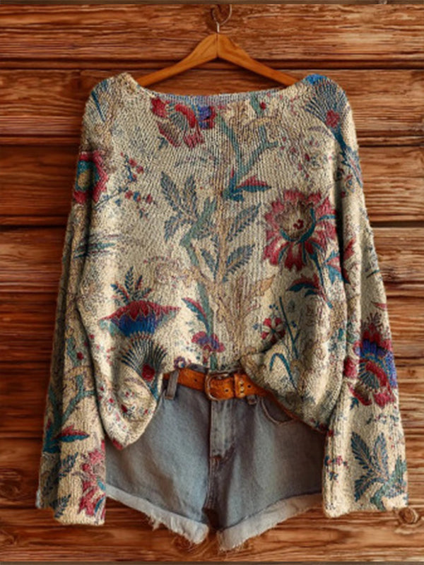 Printed Boat-Neck Sweater