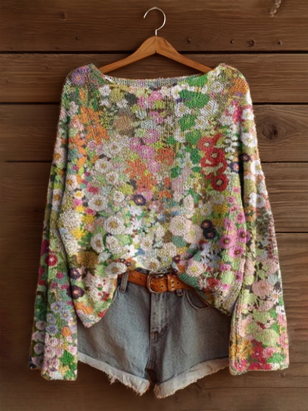 Printed Boat-Neck Sweater